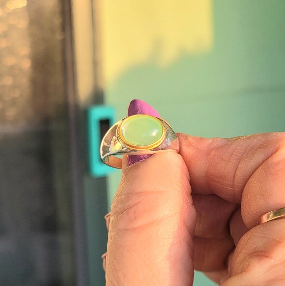 Hand Crafted Silver Ring with Green Gemstone